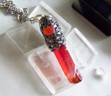 Autumn Orange Aura Quartz Filigree Pumpkin Bullet Jewelry Pendant