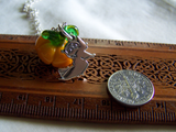 Orange Glass Pumpkin Sterling Silver Broom Riding Witch Pendant