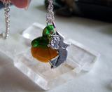 Orange Glass Pumpkin Sterling Silver Broom Riding Witch Pendant