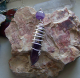 Purple Banded Fluorite Wire Wrapped Silver Bullet Pendant