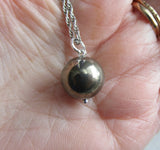 Gold Pyrite Natural Crystal Ball Pendant Necklace