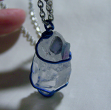 Quartz Point with Blue and Purple Fluorite Wire Wrapped Crystal Pendant