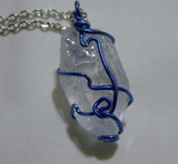 Quartz Point with Blue and Purple Fluorite Wire Wrapped Crystal Pendant