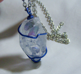 Quartz Point with Blue and Purple Fluorite Wire Wrapped Crystal Pendant