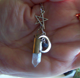 Celestial Quartz Crystal Moon and Star Silver Bullet Pendant