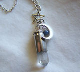 Celestial Quartz Crystal Moon and Star Silver Bullet Pendant