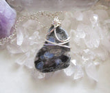 Que Sera Natural Llanite Stone Crystal Wire Wrapped Pendant Necklace