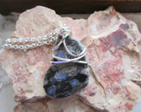 Que Sera Natural Llanite Stone Crystal Wire Wrapped Pendant Necklace