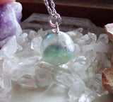 Rainbow Fluorite Multicolor Gemstone Crystal Ball Pendant Necklace