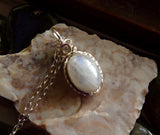 Natural Rainbow Moonstone Silver Wrapped Pendant Necklace