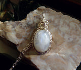 Natural Rainbow Moonstone Silver Wrapped Pendant Necklace