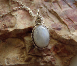 Natural Rainbow Moonstone Silver Wrapped Pendant Necklace