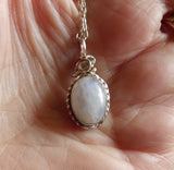 Natural Rainbow Moonstone Silver Wrapped Pendant Necklace