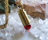 Vintage Red Crackle Glass Sphere Brass Bullet Pendant