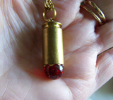 Vintage Red Crackle Glass Sphere Brass Bullet Pendant