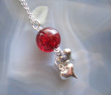 Red Mystic Quartz Crystal Ball Silver Hearts Pendant Necklace