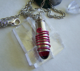 Ruby Red Glass Silver Bullet Capsule Pendant