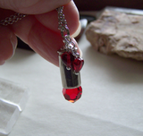 Red Crystal Hearts Silver Bullet Jewelry Pendant