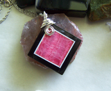 Rhodochrosite and Black Onxy Intarsia Gemstone Frame Pendant Necklace