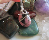 Natural Pink and Black Rhodonite Gemstone Crystal Pendant Necklace