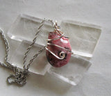 Natural Pink and Black Rhodonite Gemstone Crystal Pendant Necklace