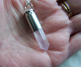 Rose Quartz Crystal Silver Bullet Jewelry Pendant