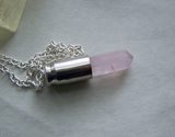 Rose Quartz Crystal Silver Bullet Jewelry Pendant