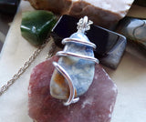 Blue Scheelite Natural Gemstone Wire Wrapped Pendant Necklace