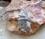 Blue Scheelite Natural Gemstone Wire Wrapped Pendant Necklace