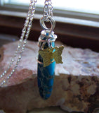 Blue Sea Jasper Gold Butterfly Pendant Necklace