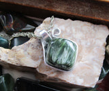 Green Seraphinite Crystal Natural Wire Wrapped Gemstone Pendant Necklace