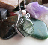 Green Seraphinite Crystal Natural Wire Wrapped Gemstone Pendant Necklace