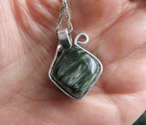 Green Seraphinite Crystal Natural Wire Wrapped Gemstone Pendant Necklace