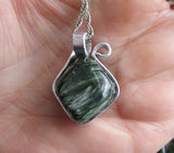 Green Seraphinite Crystal Natural Wire Wrapped Gemstone Pendant Necklace