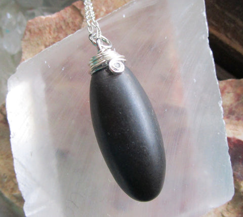 Black Shiva Lingam Natural Stone Wire Wrapped Pendant