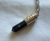 Russian Shungite Wire Wrapped Silver Bullet Jewelry Pendant