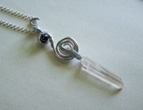 Silver Wire Coiled Snake Quartz Crystal Pendant Necklace