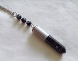 Snowflake Obsidian Naturel Stone Silver Bullet Pendant Necklace