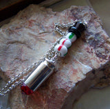 Red Crystal Silver Bullet Peppermint Snowman Pendant Necklace