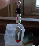 Red Crystal Silver Bullet Peppermint Snowman Pendant Necklace