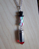 Red Crystal Silver Bullet Peppermint Snowman Pendant Necklace