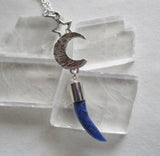 Blue Sodalite Gemstone Horn Silver Moon Star Pendant Necklace