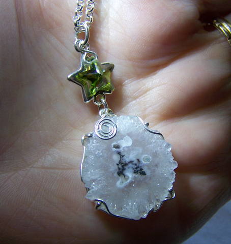 Solar Quartz Stalactite Slice Sterling Silver Pendant