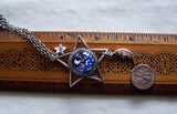 Silver Star Lampwork Glass Moon and Stars Pendant Necklace