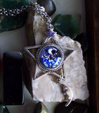 Silver Star Lampwork Glass Moon and Stars Pendant Necklace