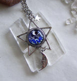 Silver Star Lampwork Glass Moon and Stars Pendant Necklace