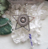 Silver Star Sundial with Hourglass Pendant Necklace