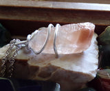 Strawberry Calcite Natural Crystal Wire Wrapped Pendant Necklace