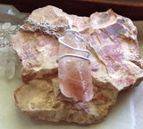 Strawberry Calcite Natural Crystal Wire Wrapped Pendant Necklace