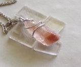 Strawberry Calcite Natural Crystal Wire Wrapped Pendant Necklace